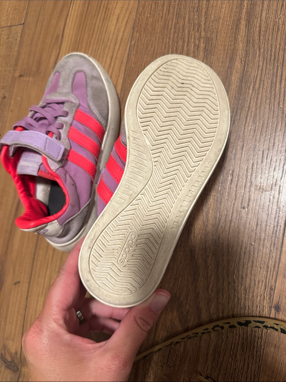 adidas Kids Lavender Sneakers with Pink Stripes - Picture 3 of 4